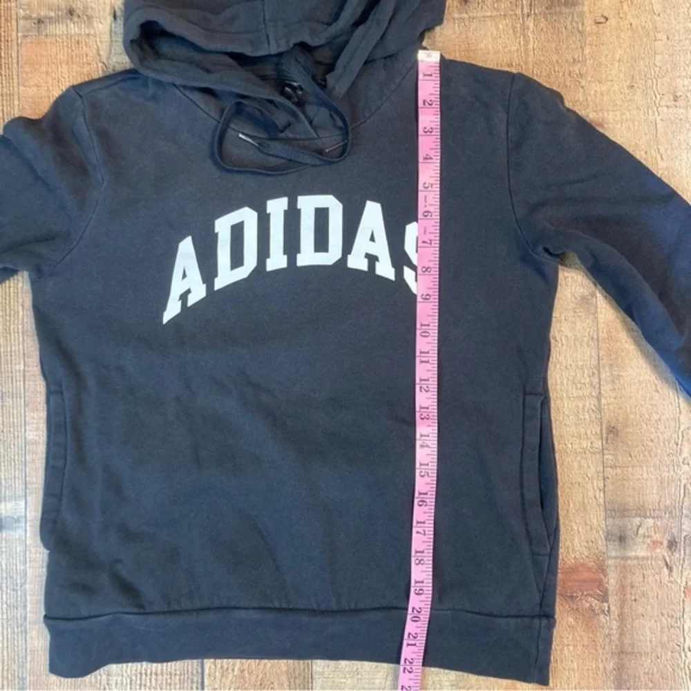Adidas Black Arched Logo Pullover Hoodie Sweatshirt Mens Medium‎ Pockets